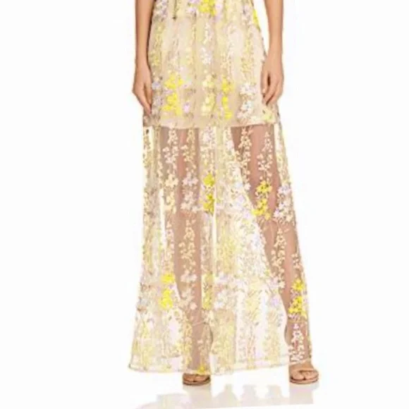 AQUA Gold Yellow Beaded Embroidered Maxi 3D Prom Dress Gown Wedding Guest Glam L - Picture 4 of 12